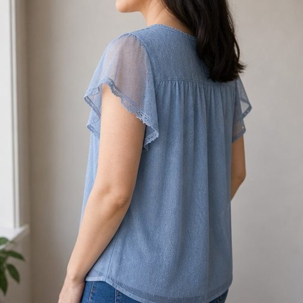 Blue Ruffle Blouse - Picture 3 of 6